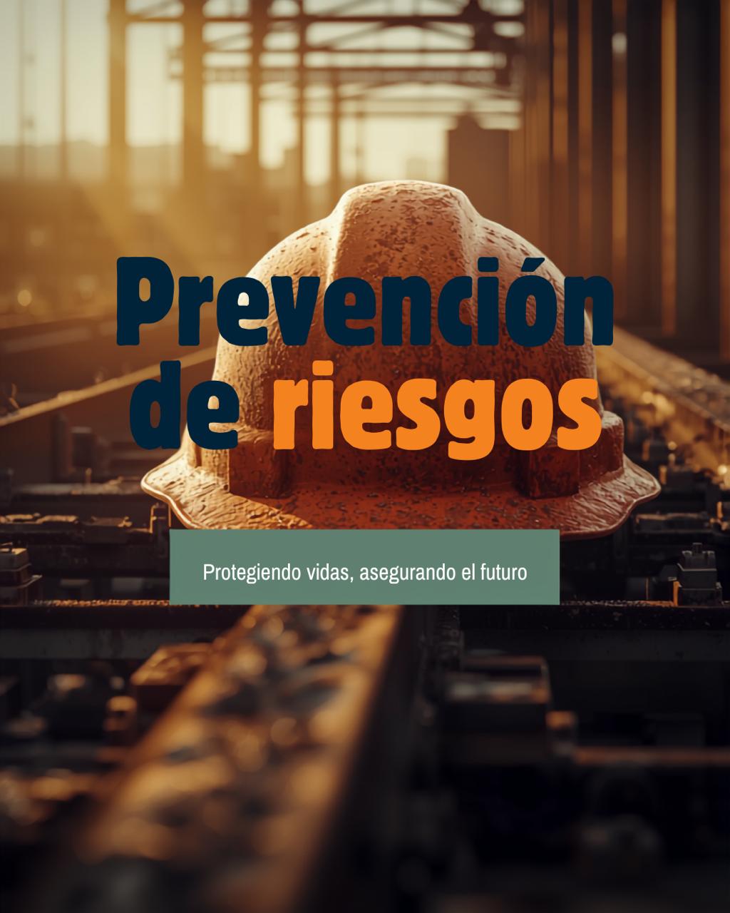 Casco de seguridad en una instalación industrial con el mensaje Prevención de riesgos, protegiendo vidas, asegurando el futuro